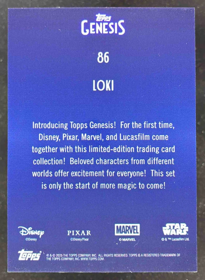 2025 Topps Disney Genesis #86 Loki /99 - Image 2