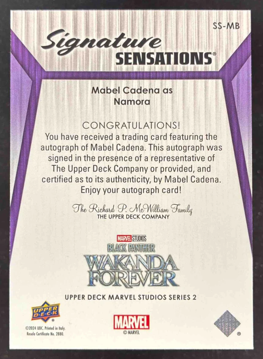 2024 Upper Deck Marvel Studios Cinematic Sensations Mabel Cadena Namora Auto - Image 2