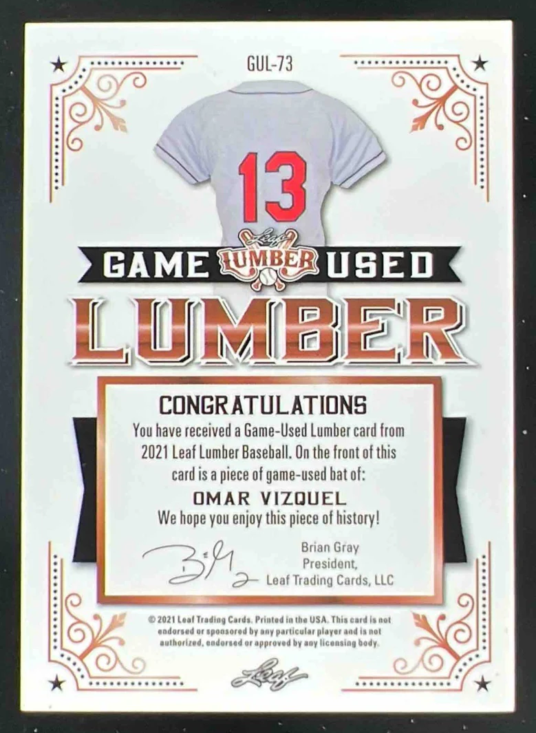 2021 Leaf Lumber Game Used Lumber Platinum #GUL-73 Omar Vizquel /6 - Image 2