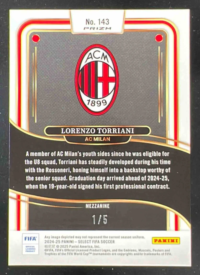 2024-25 Panini Select FIFA Mezzanine Green #143 Lorenzo Torriani RC /5 - Image 2