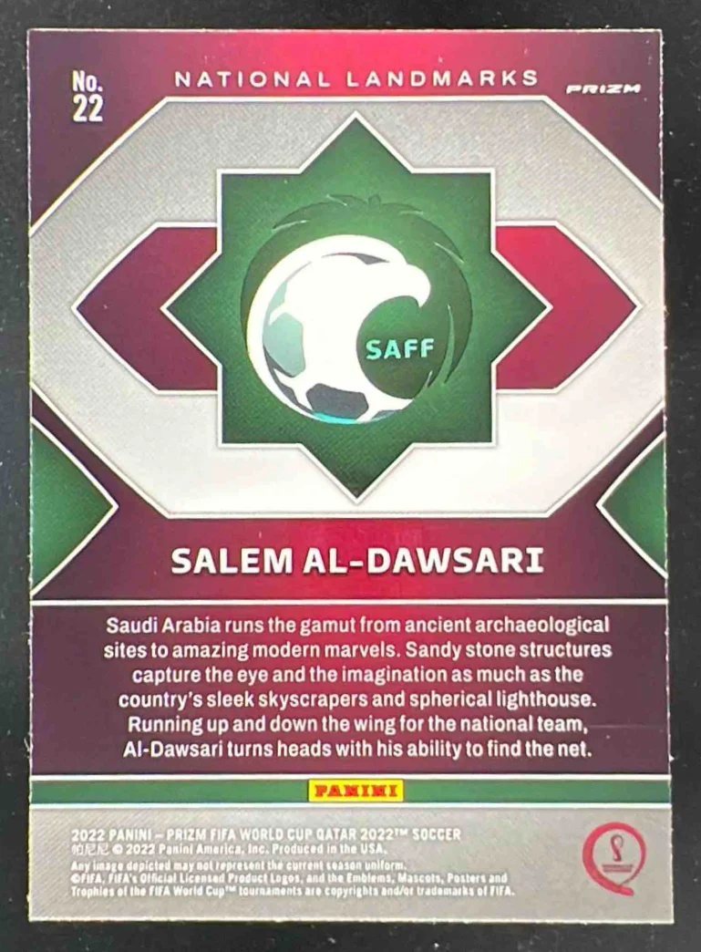 2022 Panini Prizm World Cup National Landmarks #22 Salem Al-Dawsari - Image 2