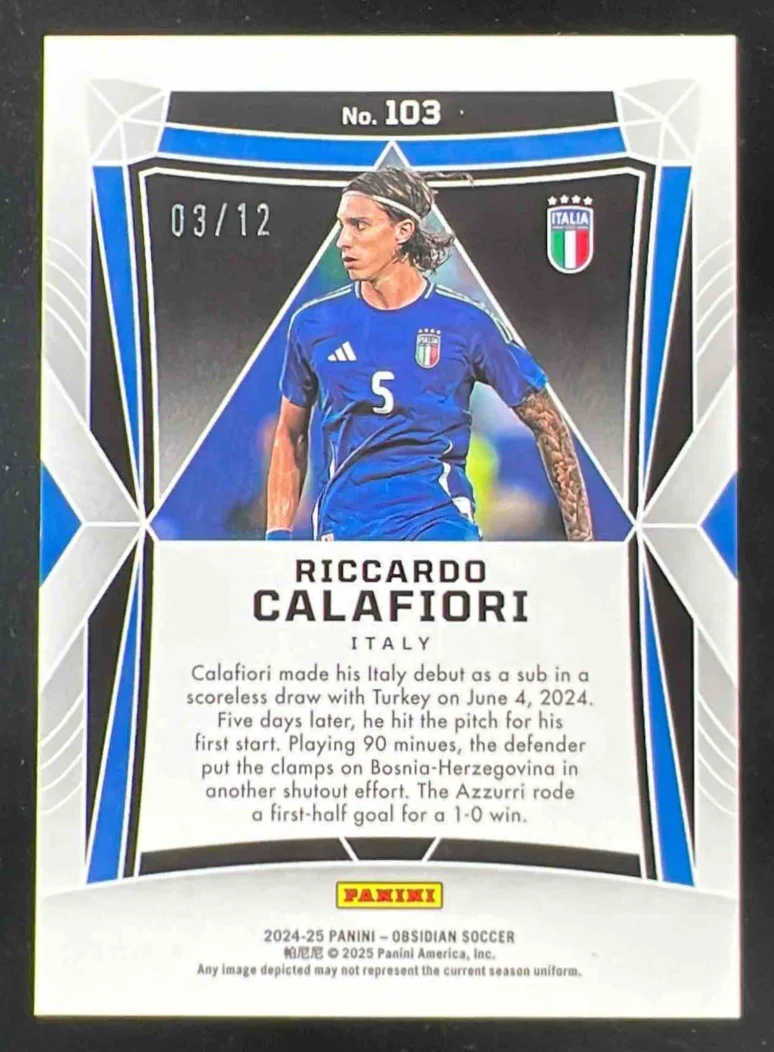 2024-25 Panini Obsidian Electric Etch Red #103 Riccardo Calafiori /12 - Image 2