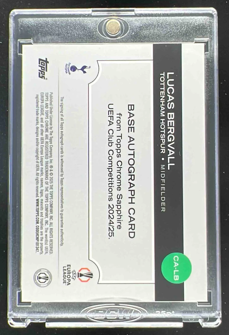 2024-25 Topps Chrome Sapphire UEFA Black Sapphire Lucas Bergvall RC Auto /10 - Image 2