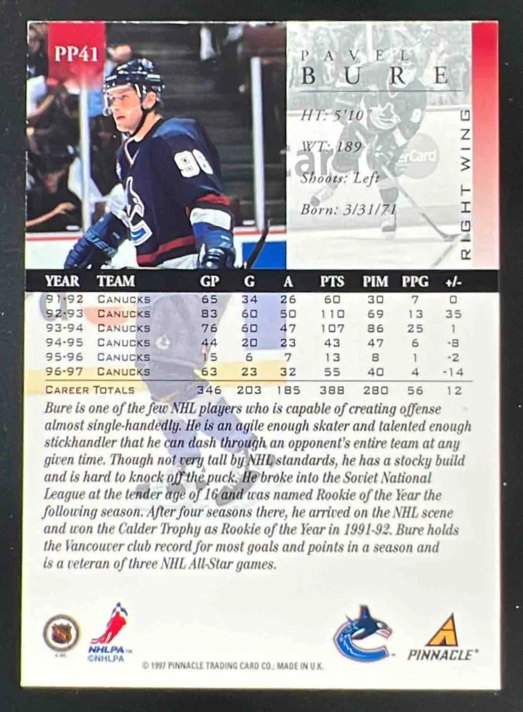 1997-98 Pinnacle Artist's Proofs #PP41 Pavel Bure - Image 2