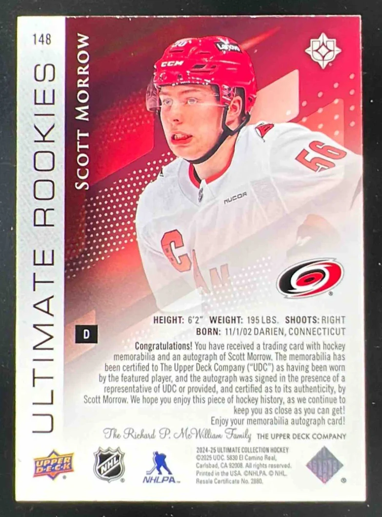 2024 Ultimate Collection Rookies Autograph Patch #148 Scott Morrow Auto /99 - Image 2