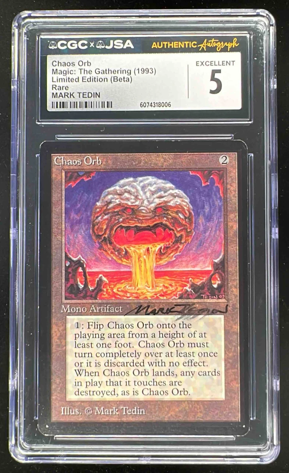 1993 Magic the Gathering Limited Edition Rare Mark Tedin Auto Chaos Orb CGC 5