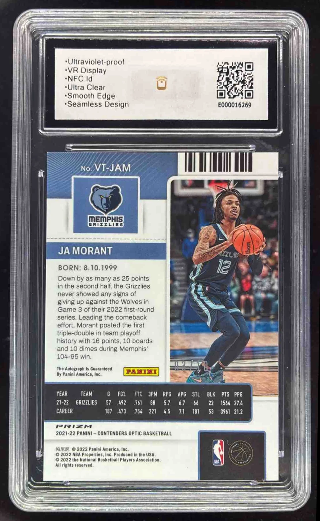 2021 Contenders Optic Veteran Ticket Gold #VT-JAM Ja Morant Auto /10 BCTC 9.5 - Image 2
