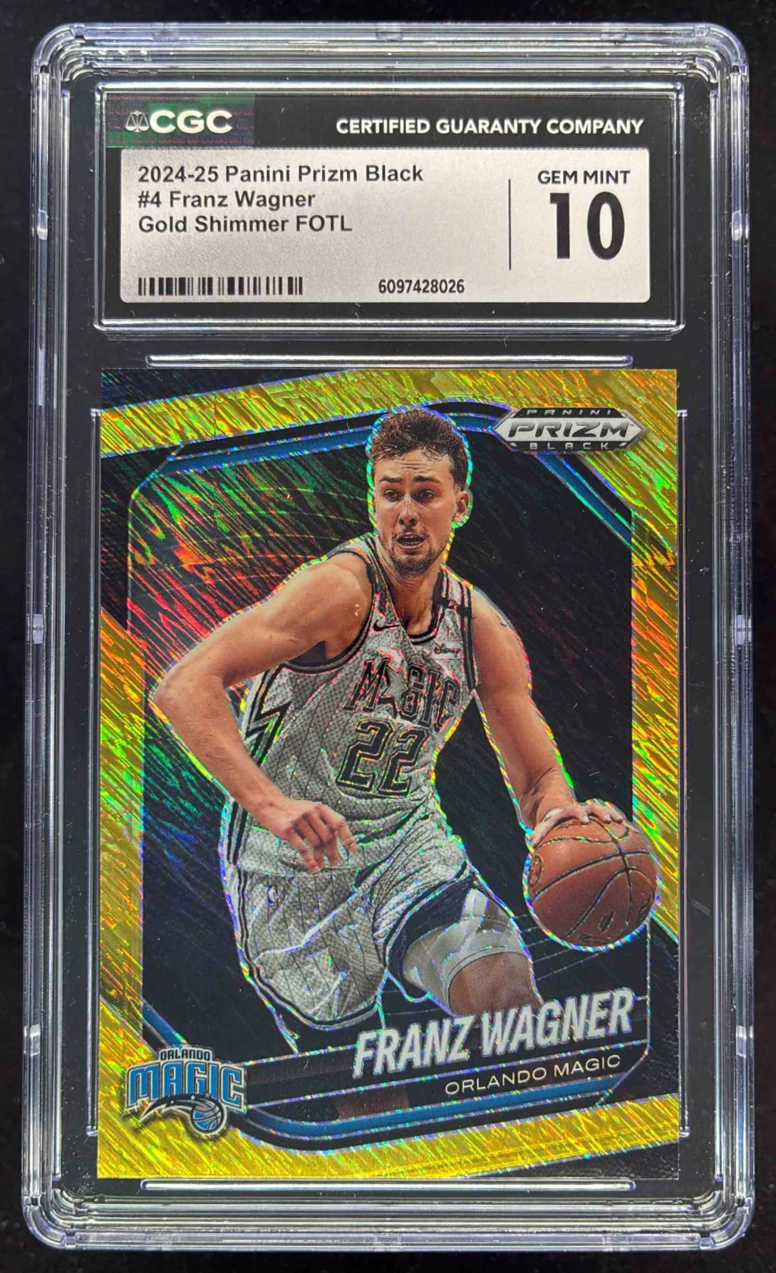2024-25 Panini Prizm Black Gold Shimmer FOTL Prizms #4 Franz Wagner /10 CGC 10
