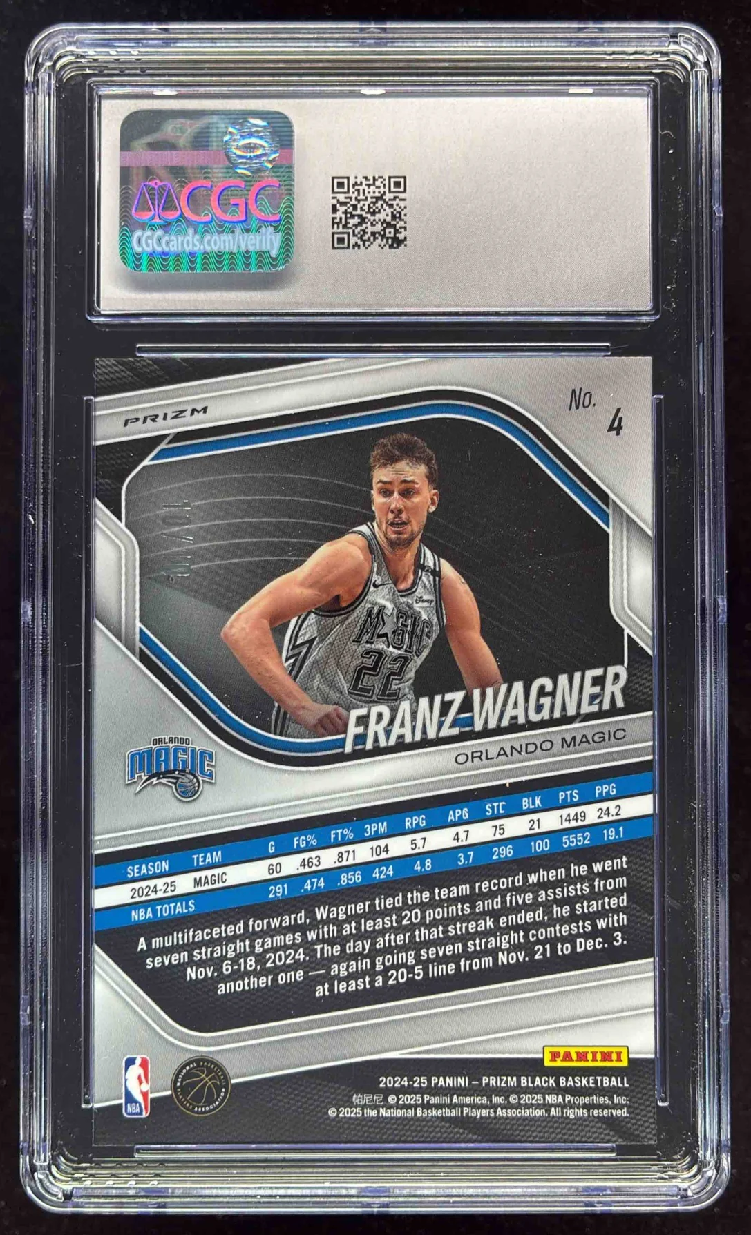 2024-25 Panini Prizm Black Gold Shimmer FOTL Prizms #4 Franz Wagner /10 CGC 10 - Image 2