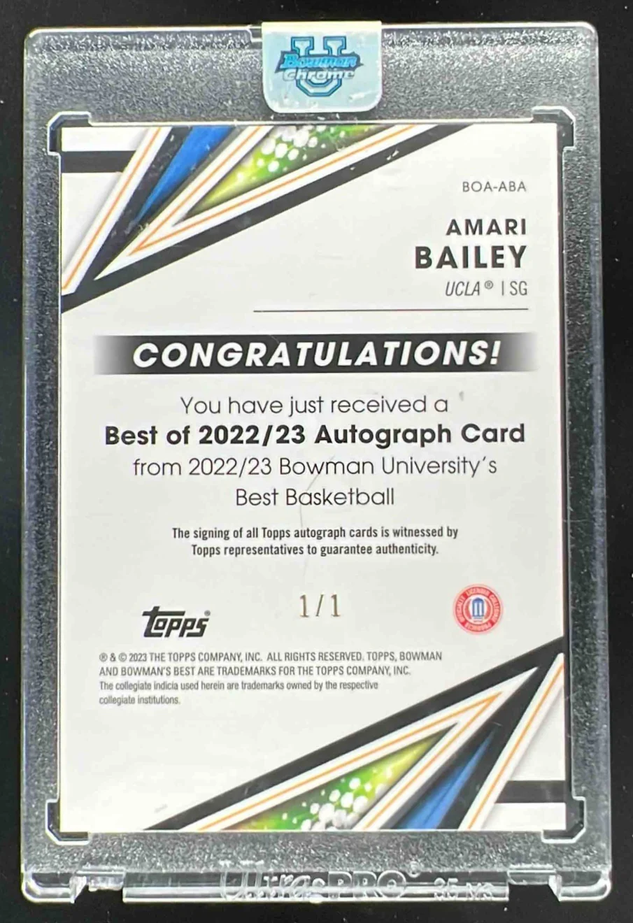 2022-23 Bowman University Best Best of 2022 Superfractors Amari Bailey Auto 1/1 - Image 2