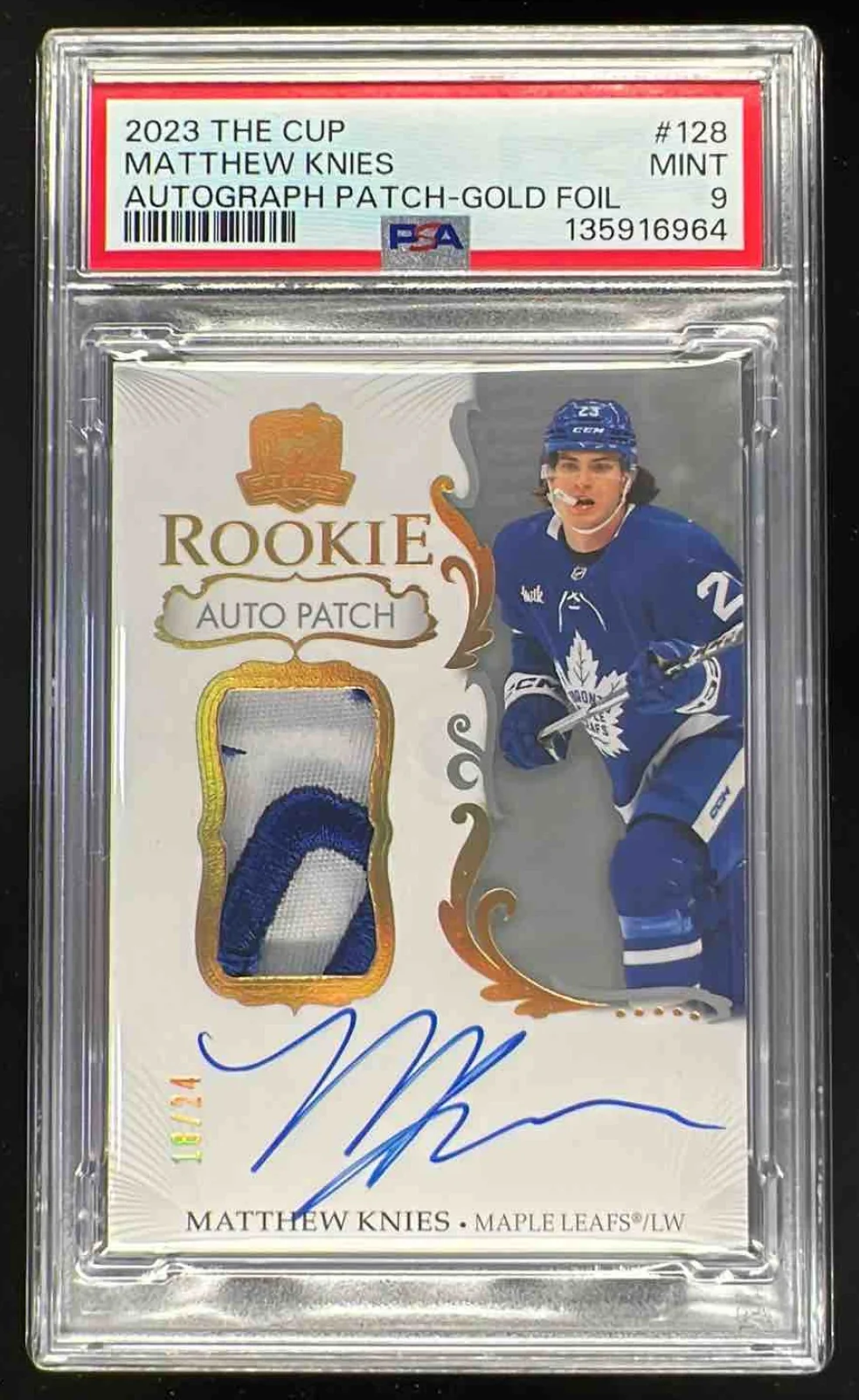 2023 The Cup Gold Foil #128 Matthew Knies Autograph RC Auto /24 PSA 9