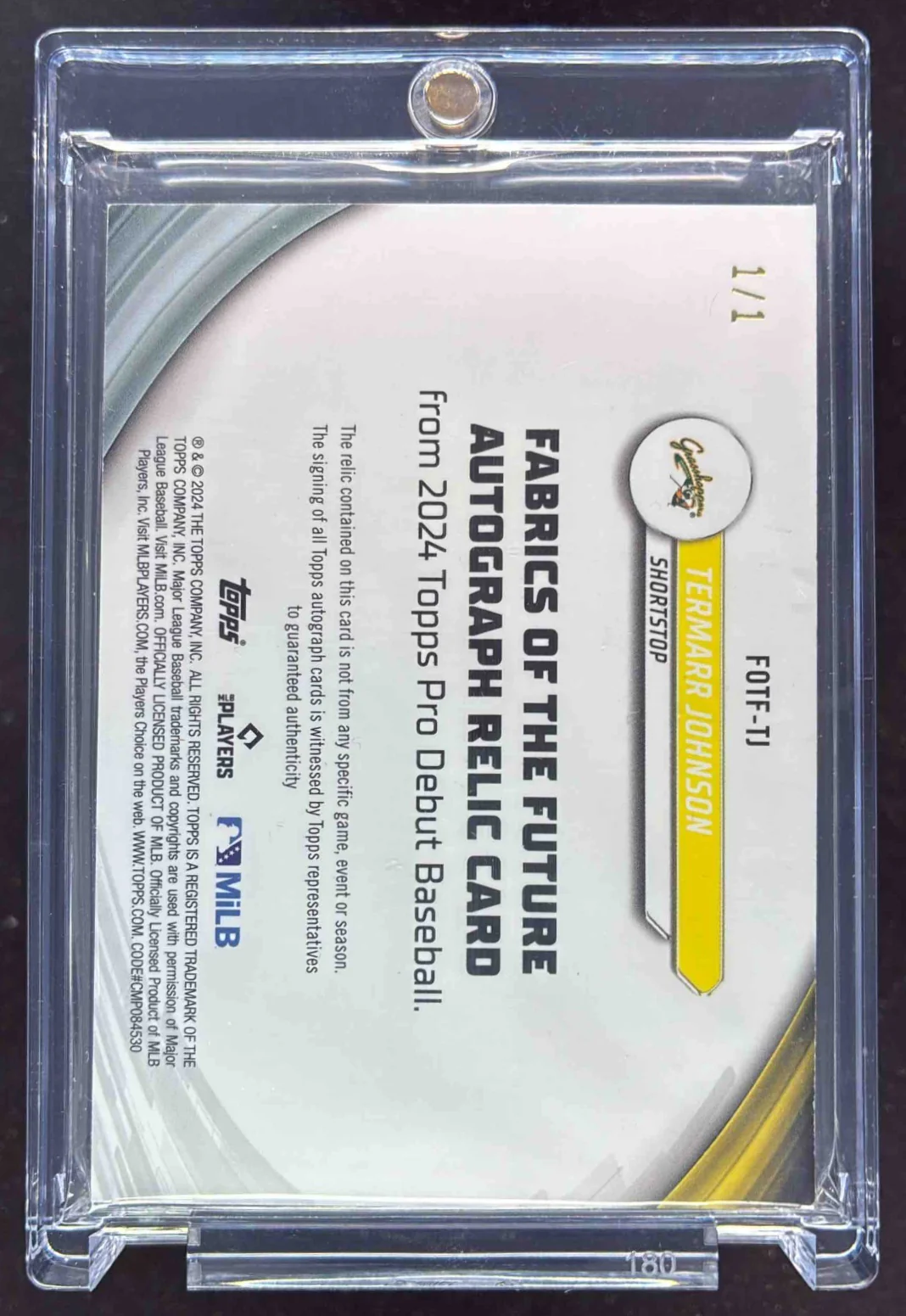 2024 Topps Pro Debut Fabrics of the Future Relics Black Termarr Johnson Auto 1/1 - Image 2