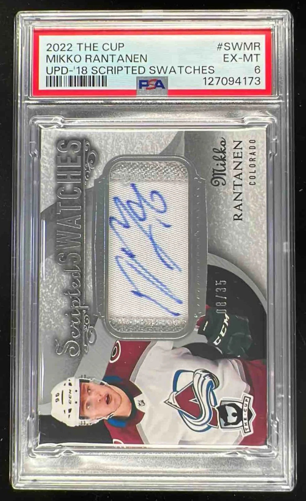 2022-23 Upper Deck The Cup Scripted Swatches #SWMR Mikko Rantanen Auto /35 PSA 6