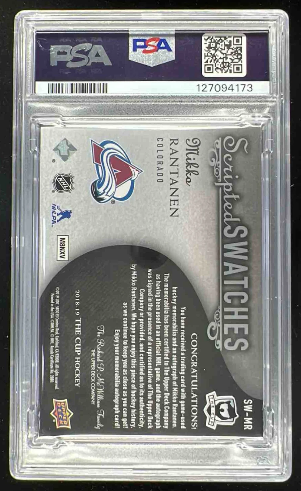 2022-23 Upper Deck The Cup Scripted Swatches #SWMR Mikko Rantanen Auto /35 PSA 6 - Image 2