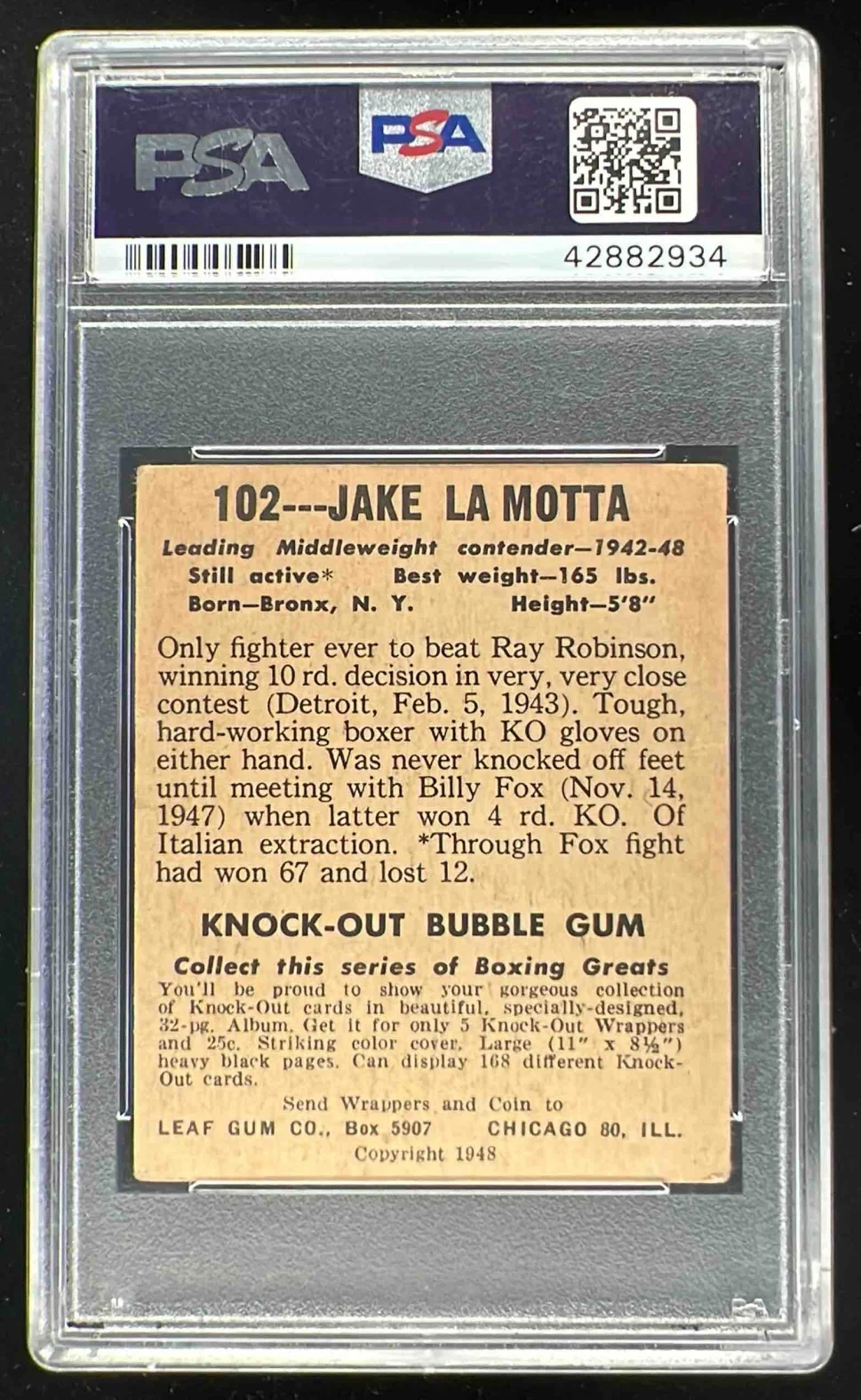 1948 Leaf #102 Jake La Motta PSA 3.5 - Image 2