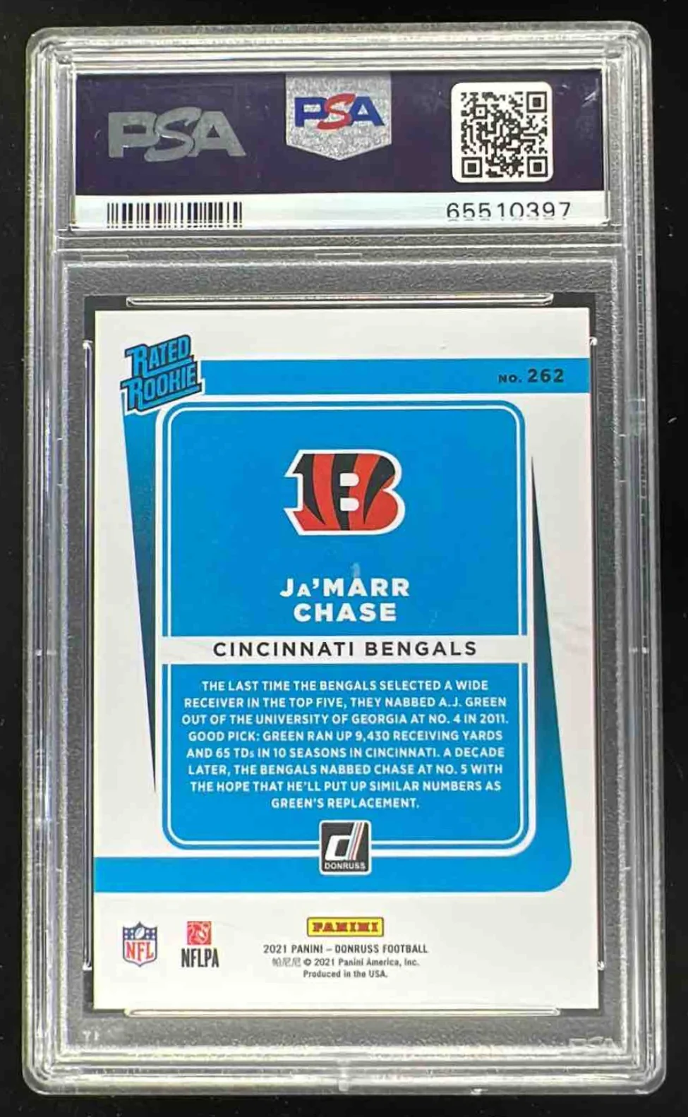 2021 Donruss Press Proof Premium #262 Ja'Marr Chase RC Rated Rookie PSA 10 - Image 2