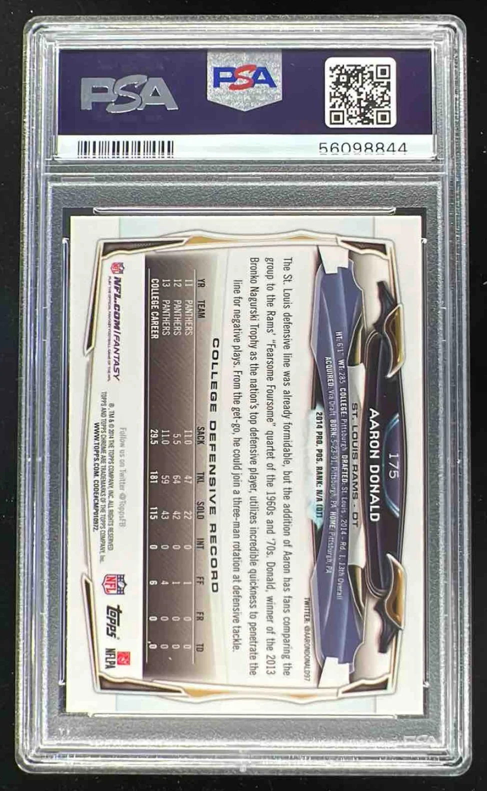 2014 Topps Chrome #175 Aaron Donald RC PSA 10 - Image 2