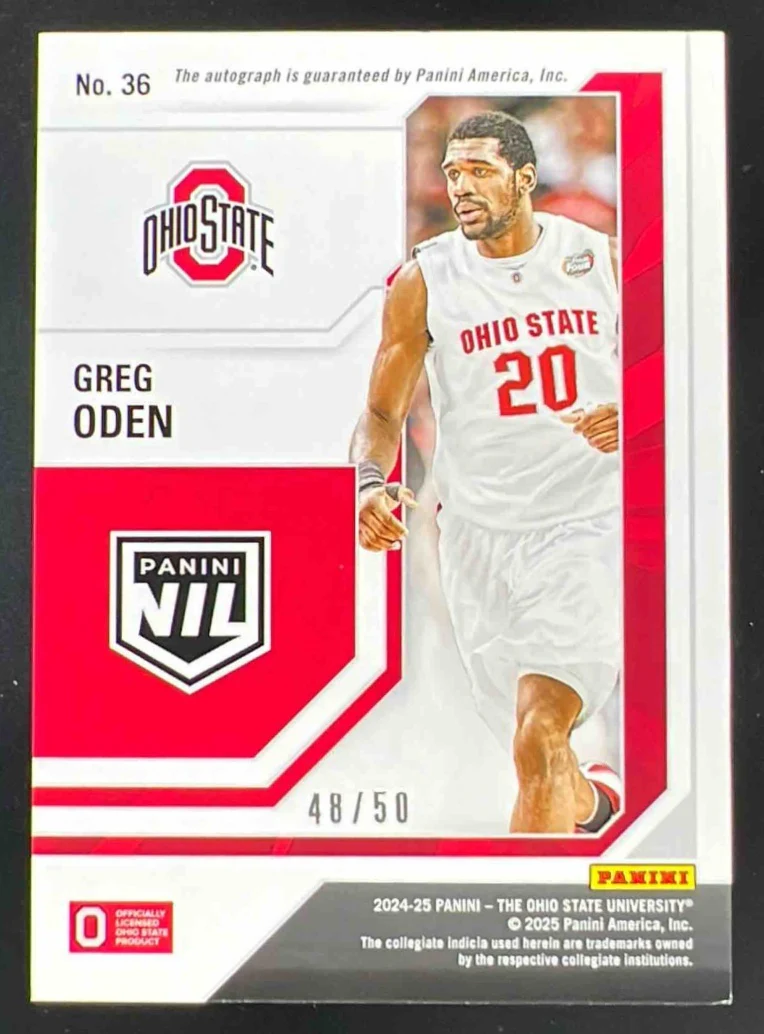2025 Panini Ohio State University Autographs Purple #36 Greg Oden Auto /50 - Image 2