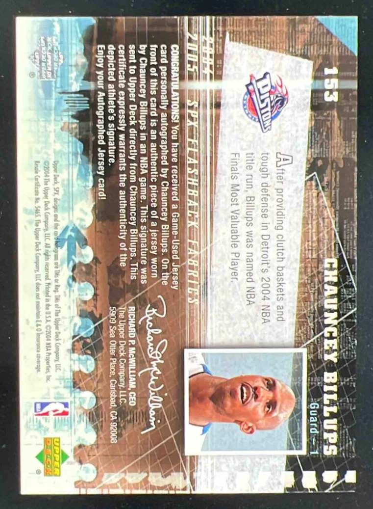2004-05 SPx #153 Chauncey Billups Autograph Fabric Auto - Image 2