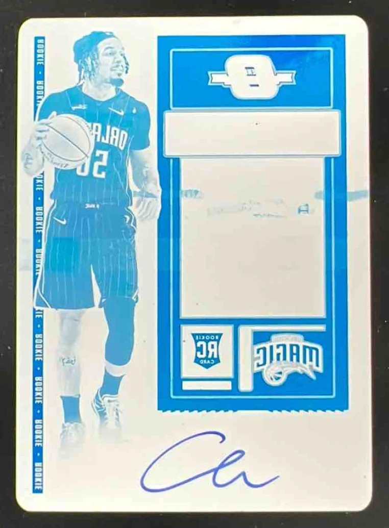 2020-21 Contenders Optic Printing Plate Cyan #115b Cole Anthony RC Auto 1/1
