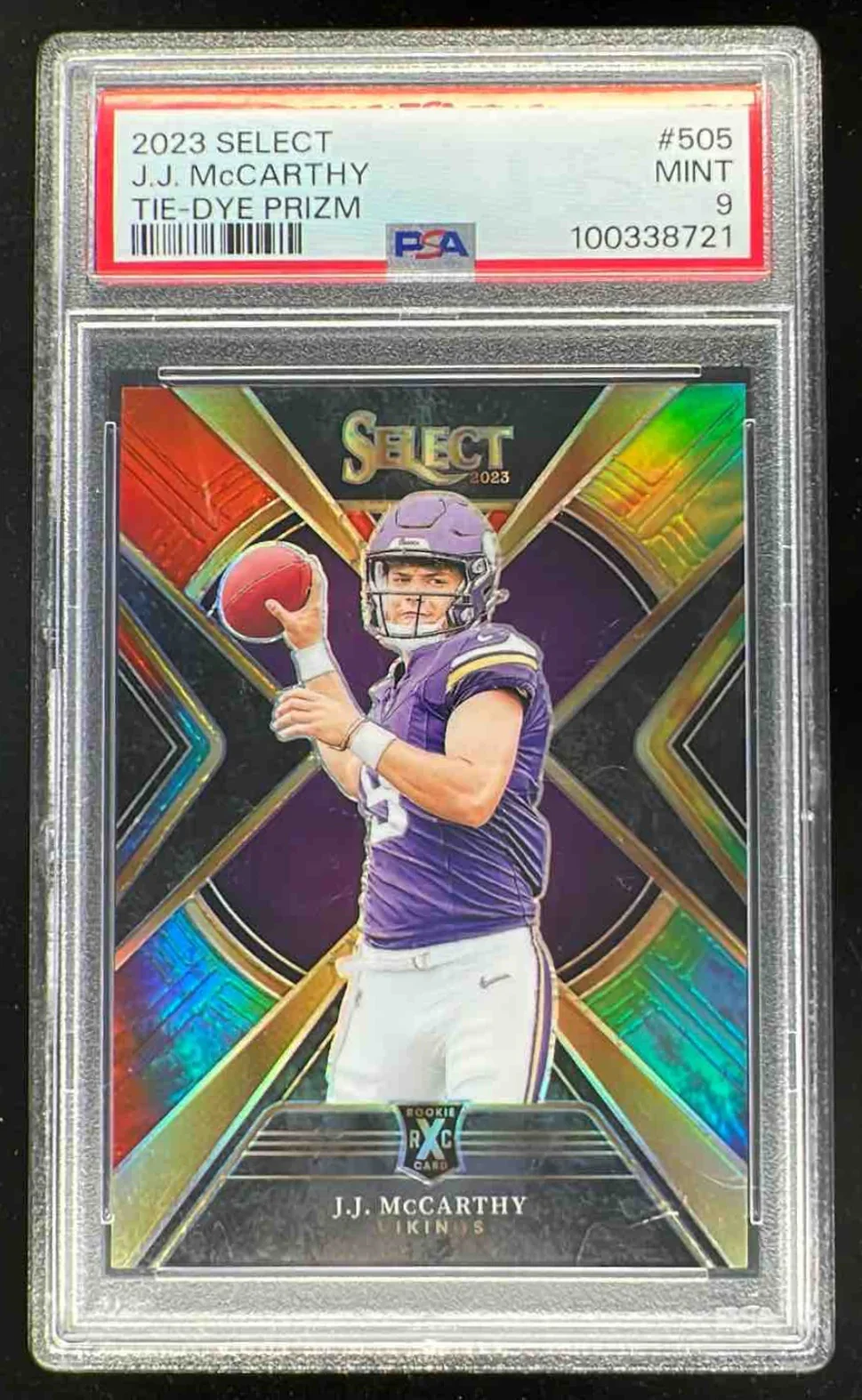 2023 Panini Select Tie Dye Prizms #505 J.J. McCarthy XRC /25 PSA 9
