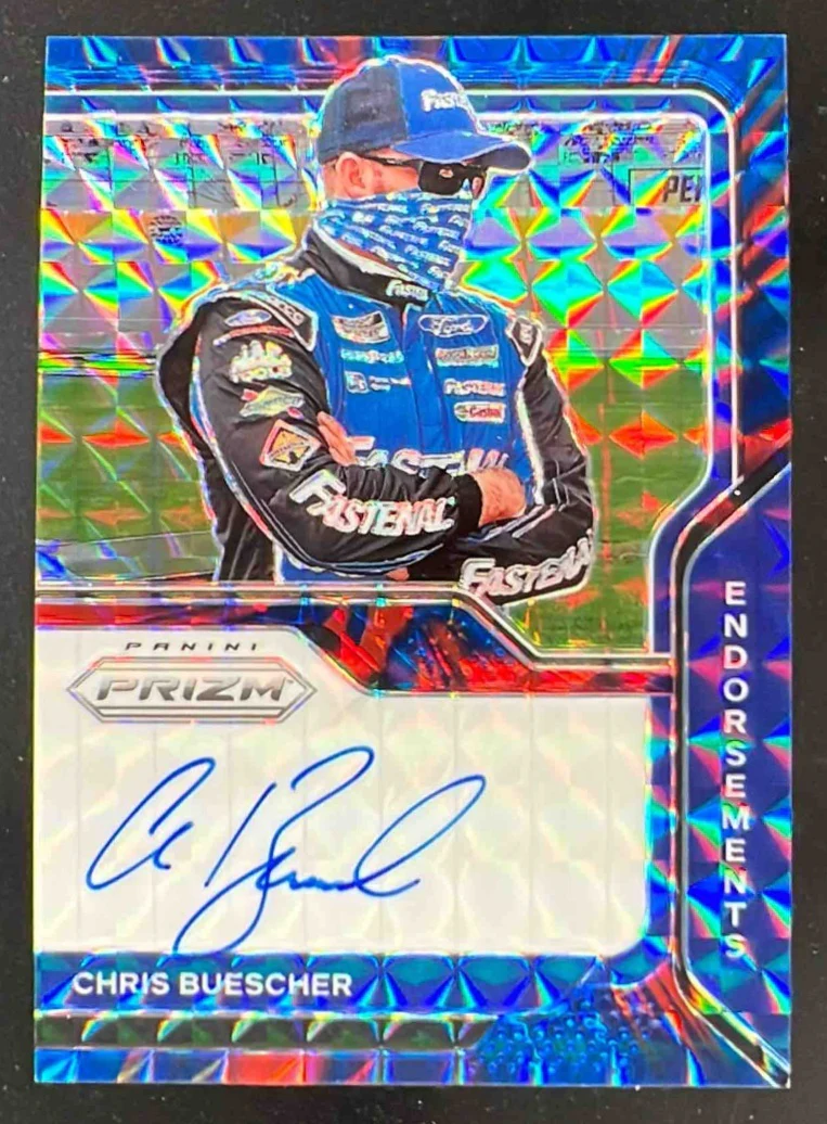 2021 Panini Prizm Endorsements Reactive Blue #E-BU Chris Buescher Auto /19