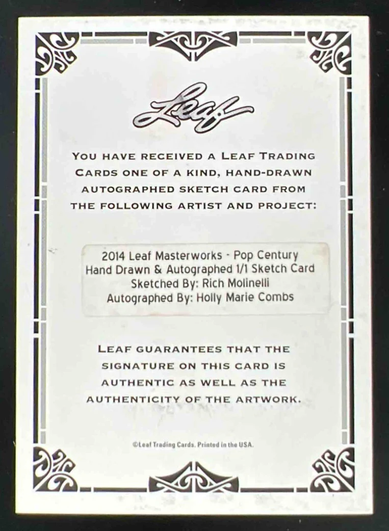 2014 Leaf Century Hand Drawn Sketch Card Rich Molinelli Holly Marie Combs 1/1 - Image 2