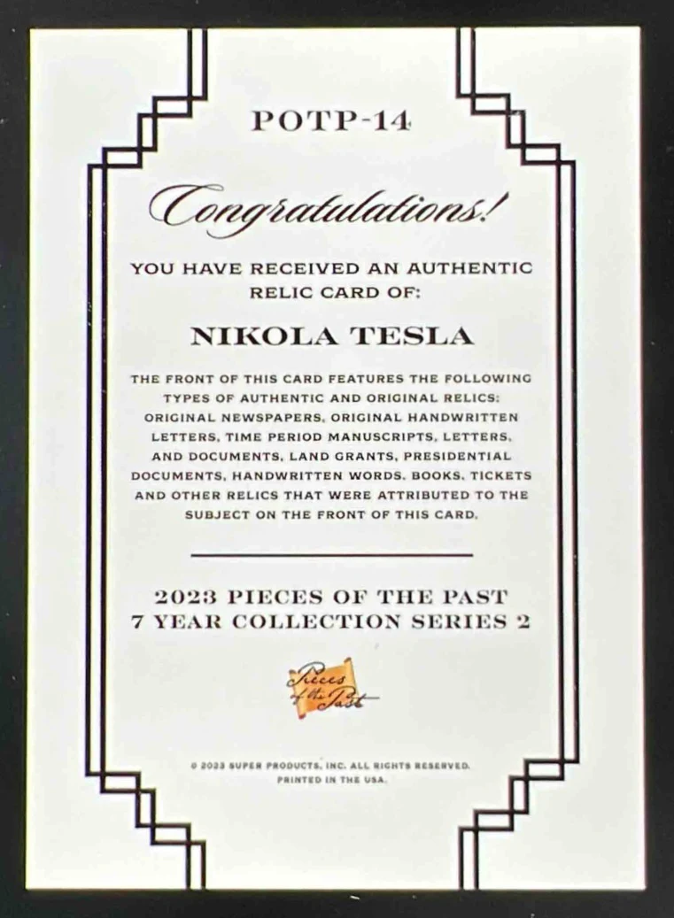 2023 Pieces of the Past 7 Year Collection #POTP-14 Nikola Tesla - Image 2