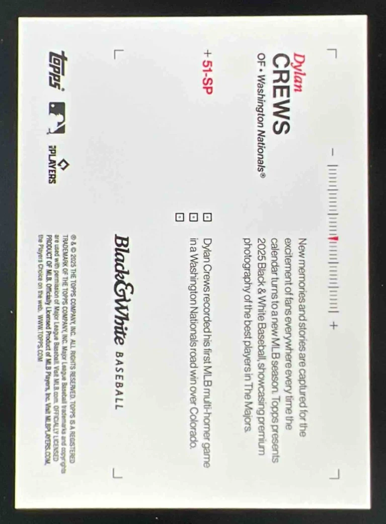 2025 Topps Black and White Image Variations Short Prints #SP Dylan Crews SP RC - Image 2