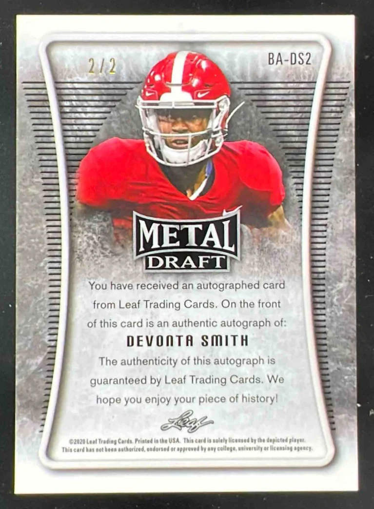 2020 Leaf Metal Draft Autographs Mojo Red #BA-DS2 DeVonta Smith RC Auto /2 - Image 2