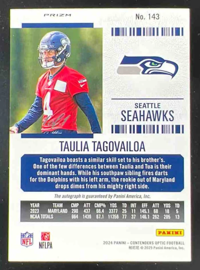 2024 Contenders Optic Rookie Ticket Gold Vinyl Taulia Tagovailoa RC Auto 1/1 - Image 2