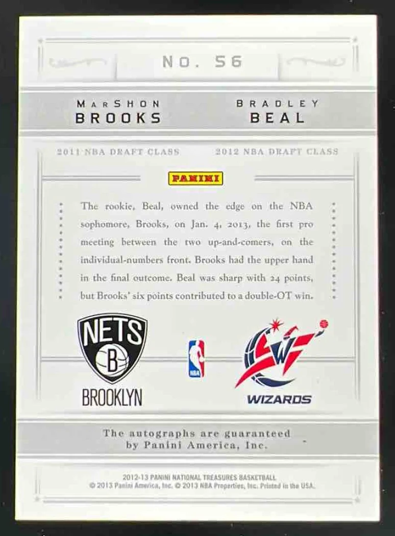 2012-13 National Treasures 11 vs. 12 #56 Bradley Beal MarShon Brooks Auto /49 - Image 2
