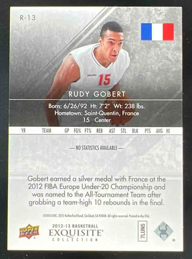 2012-13 Upper Deck Exquisite 2013 14 Rookies #R13 Rudy Gobert /99 - Image 2