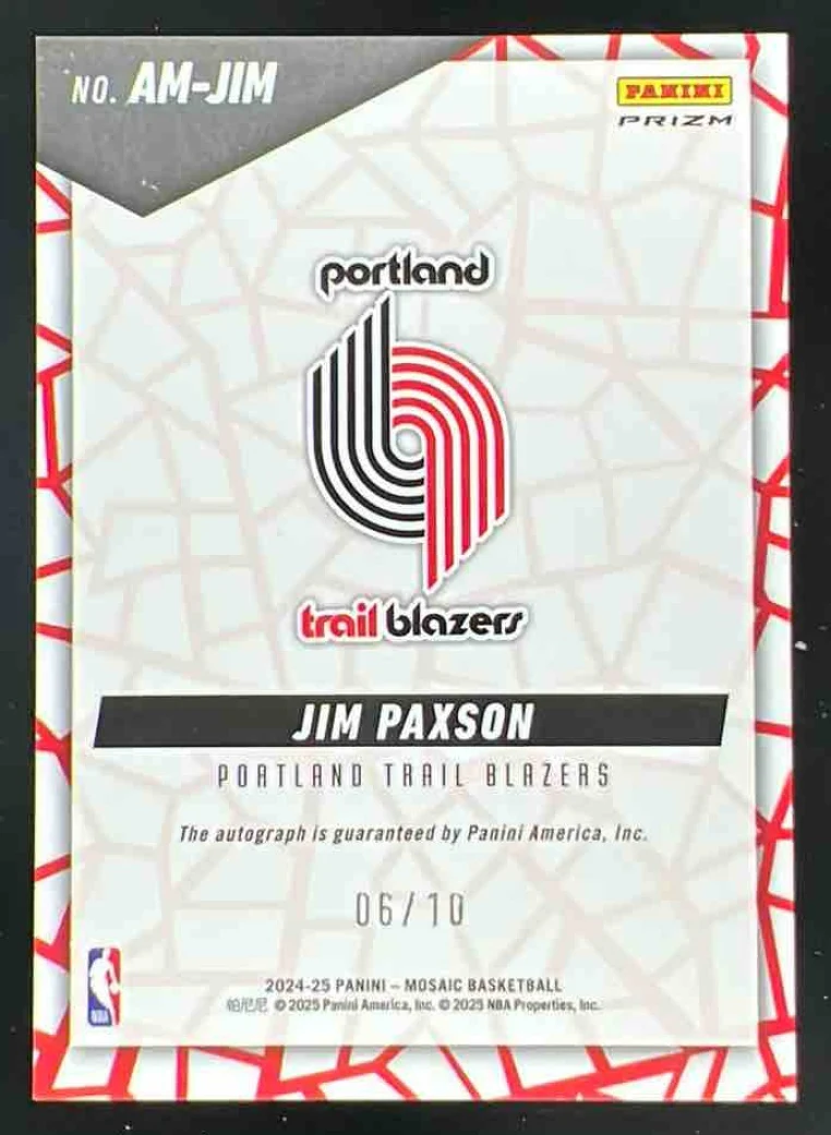2024-25 Mosaic Mosaic Autographs Spectris Gold FOTL #AM-JIM Jim Paxson Auto /10 - Image 2