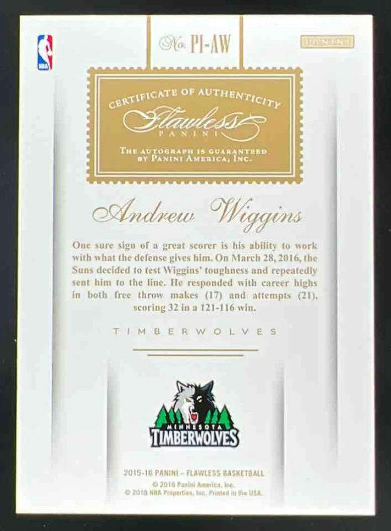 2015-16 Panini Flawless Premium Ink Ruby #PI-AW Andrew Wiggins Auto /15 - Image 2