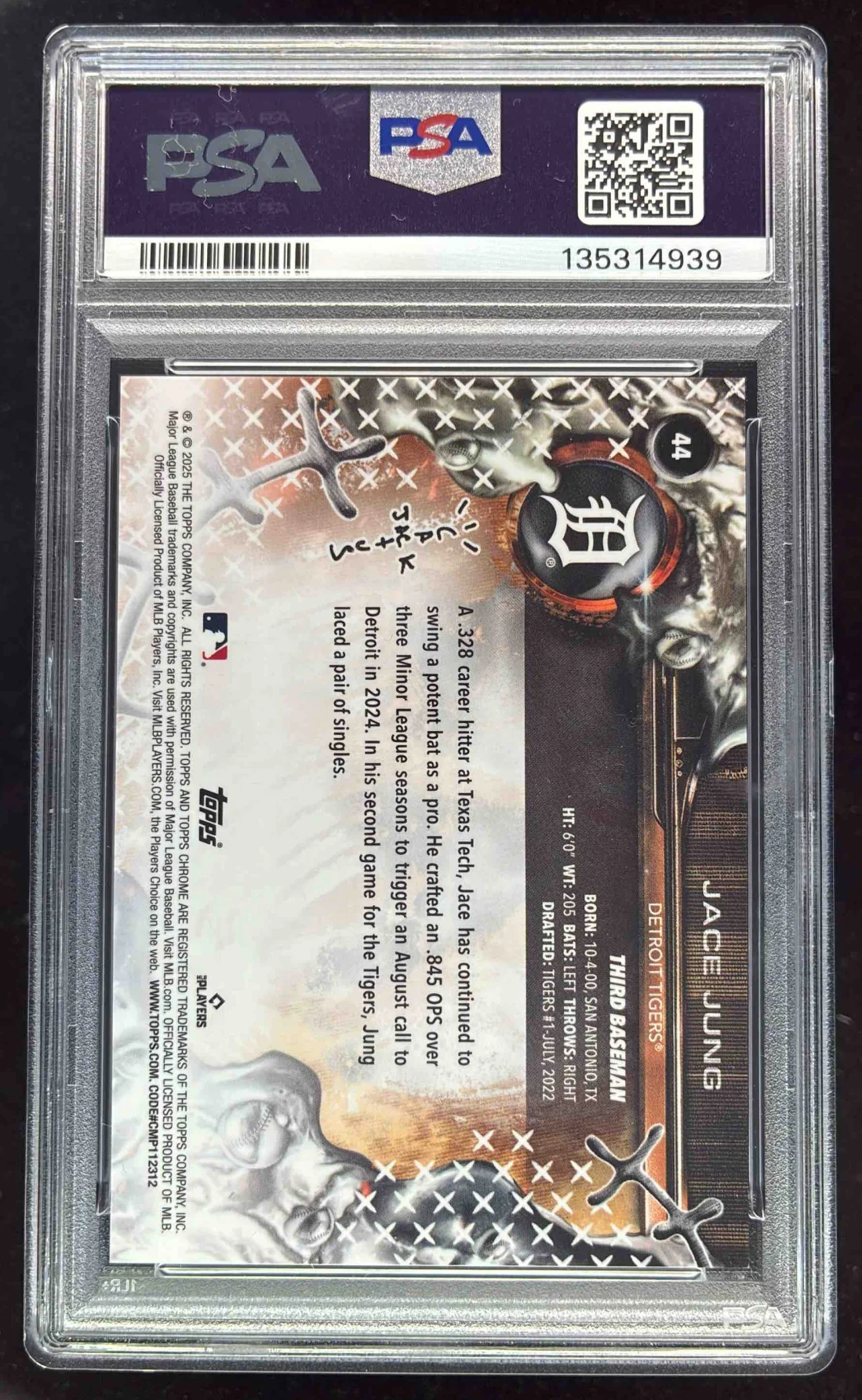2025 Topps Chrome x Cactus Jack Gold Refractor #44 Jace Jung /50 PSA 9 - Image 2