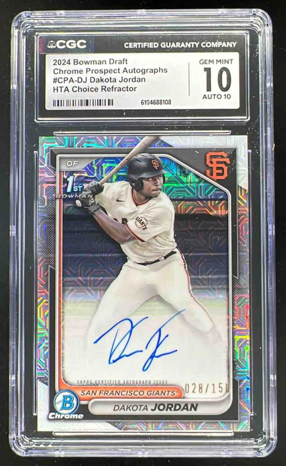 2024 Bowman Draft Chrome HTA Choice #CPA-DJ Dakota Jordan RC Auto /150 CGC 10