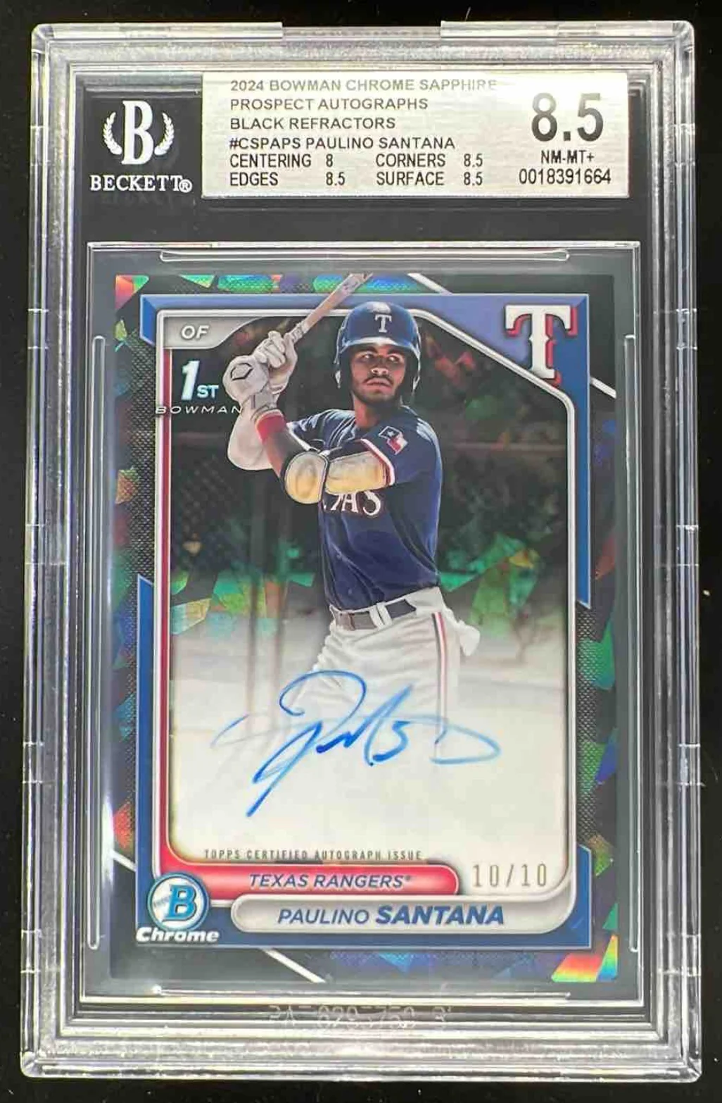 2024 Bowman Chrome Sapphire Black #CSPA-PS Paulino Santana Auto /10 BGS 8.5