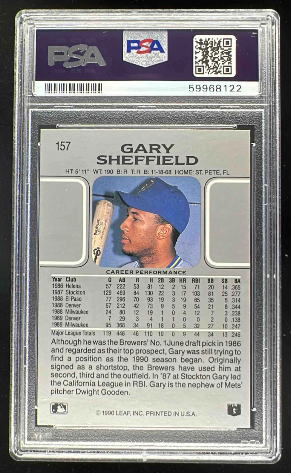 1990 Leaf #157 Gary Sheffield PSA 9 - Image 2