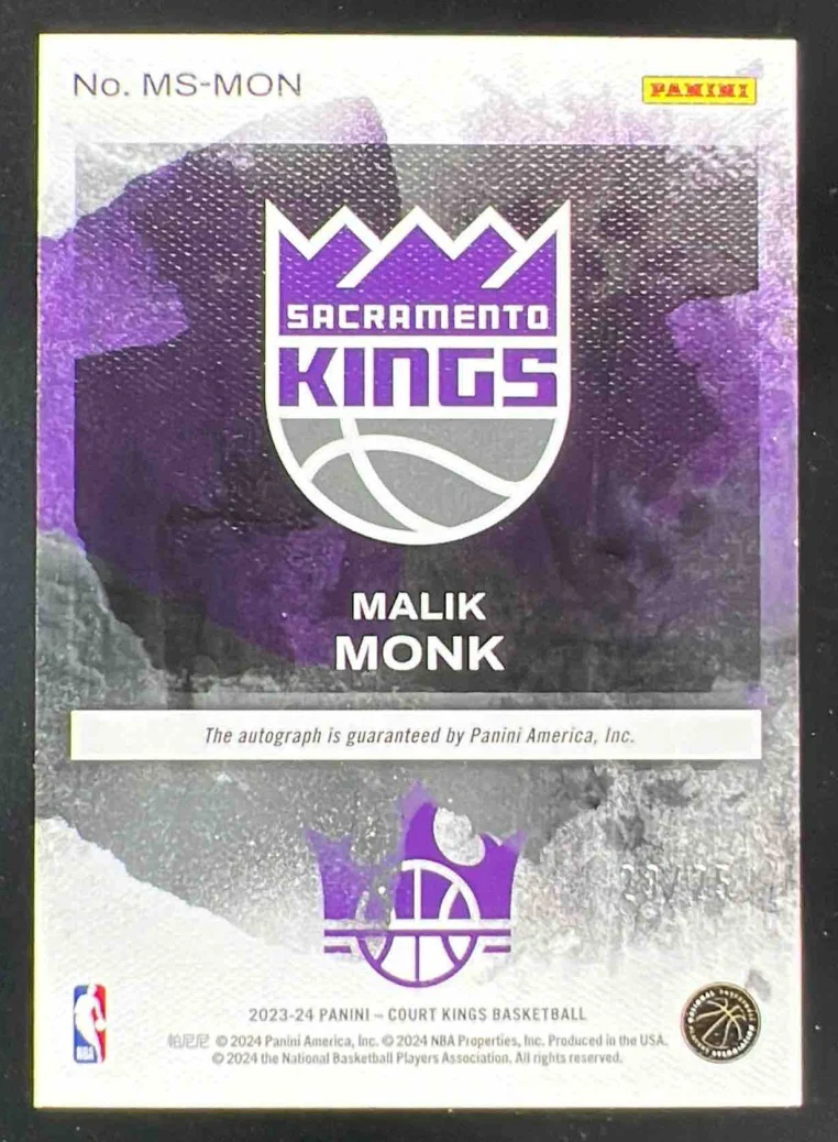2023-24 Panini Court Kings Masterstrokes #MS-MON Malik Monk Auto - Image 2