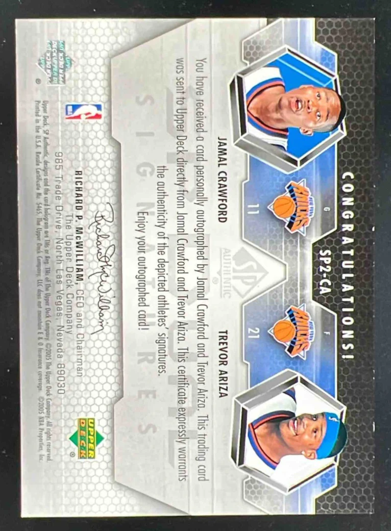 2004-05 SP Authentic Signatures Dual #SP2-CA Jamal Crawford Trevor Ariza Auto - Image 2