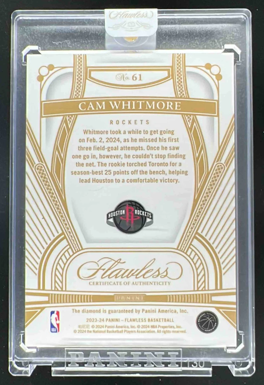 2023-24 Panini Flawless #61 Cam Whitmore RC /20 - Image 2