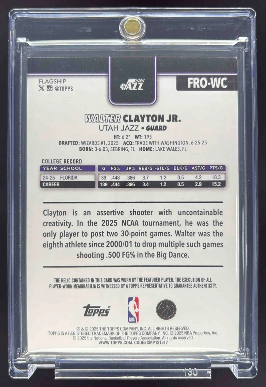 2025-26 Topps Real One Relic FoilFractor #FRO-WC Walter Clayton Jr. RC /1 - Image 2
