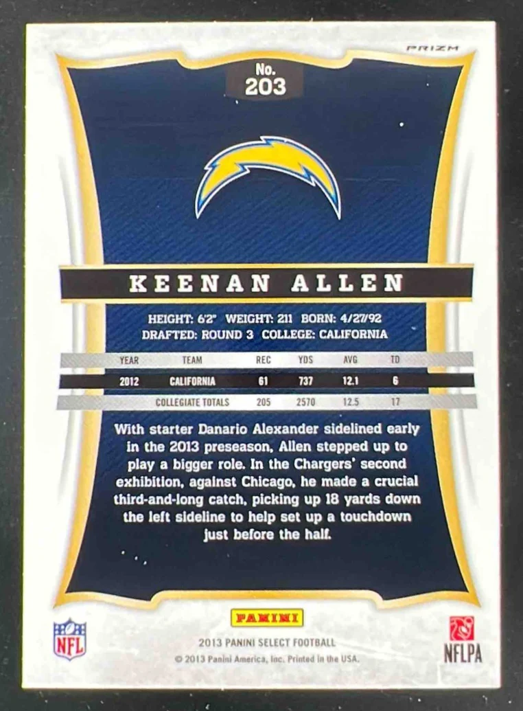 2013 Panini Select Prizm #203 Keenan Allen RC - Image 2
