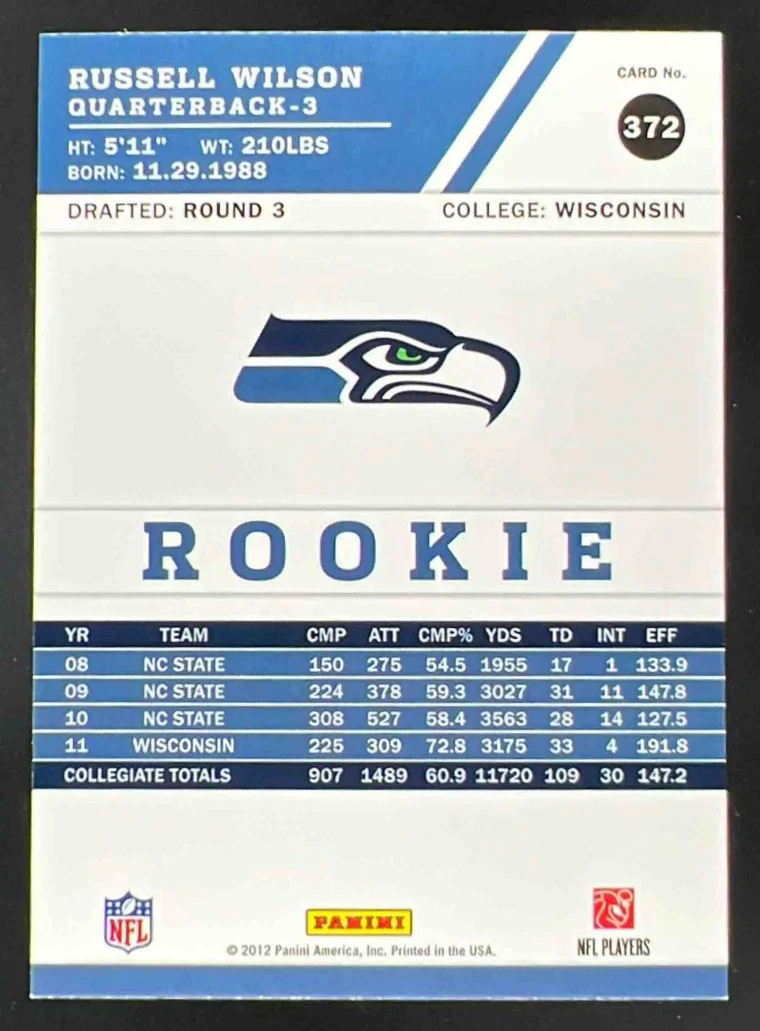 2012 Panini Score #372b Russell Wilson RC - Image 2