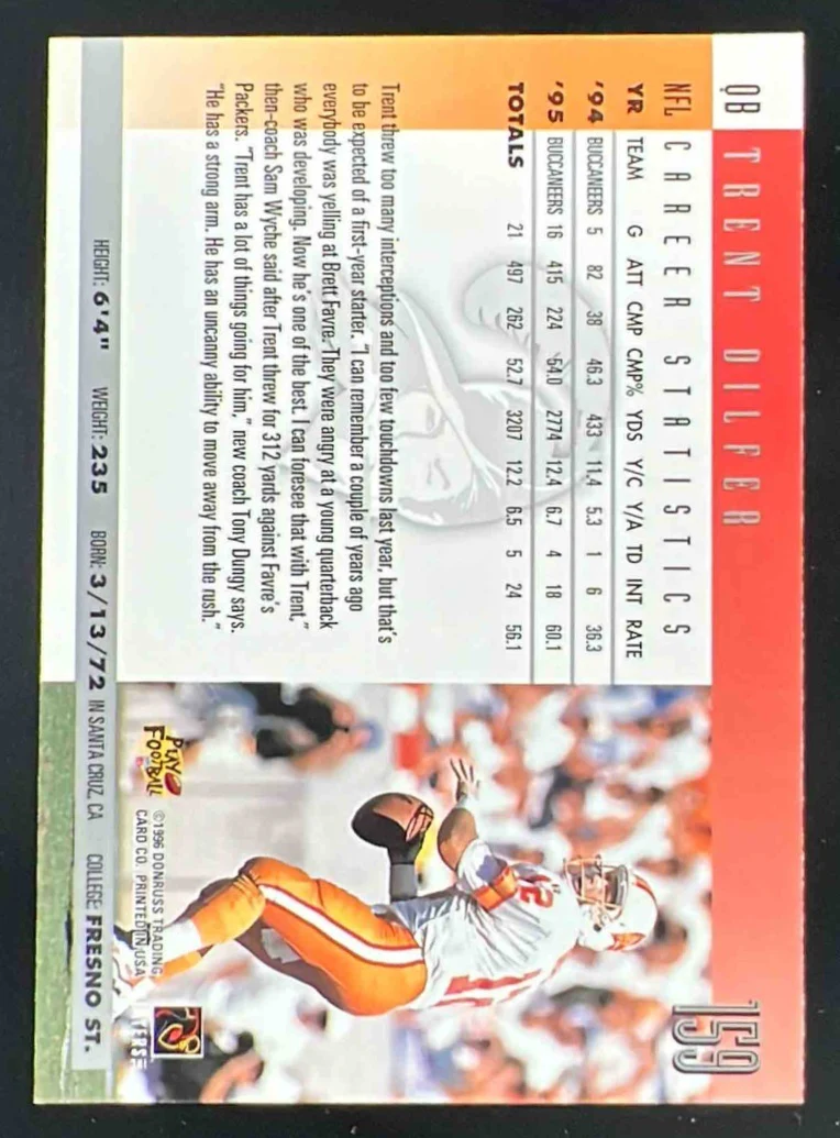 1996 Donruss #159 Trent Dilfer Autograph Auto - Image 2