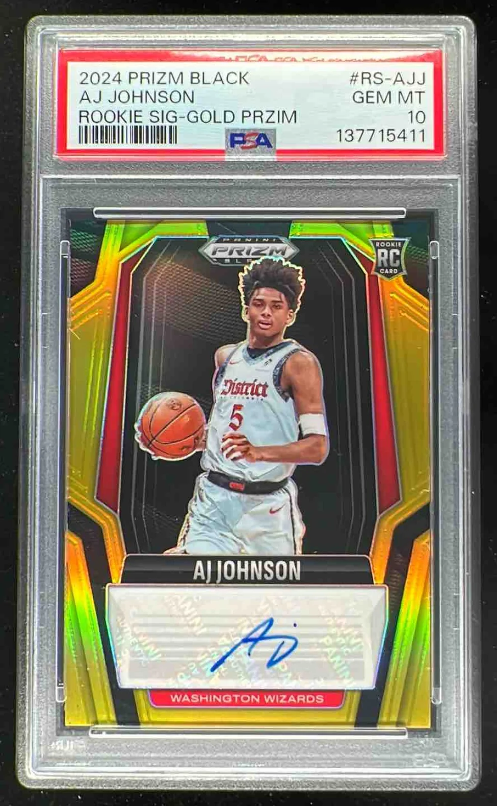 2024 Panini Prizm Black Rookie Gold Prizms #RS-AJJ AJ Johnson RC Auto /10 PSA 10