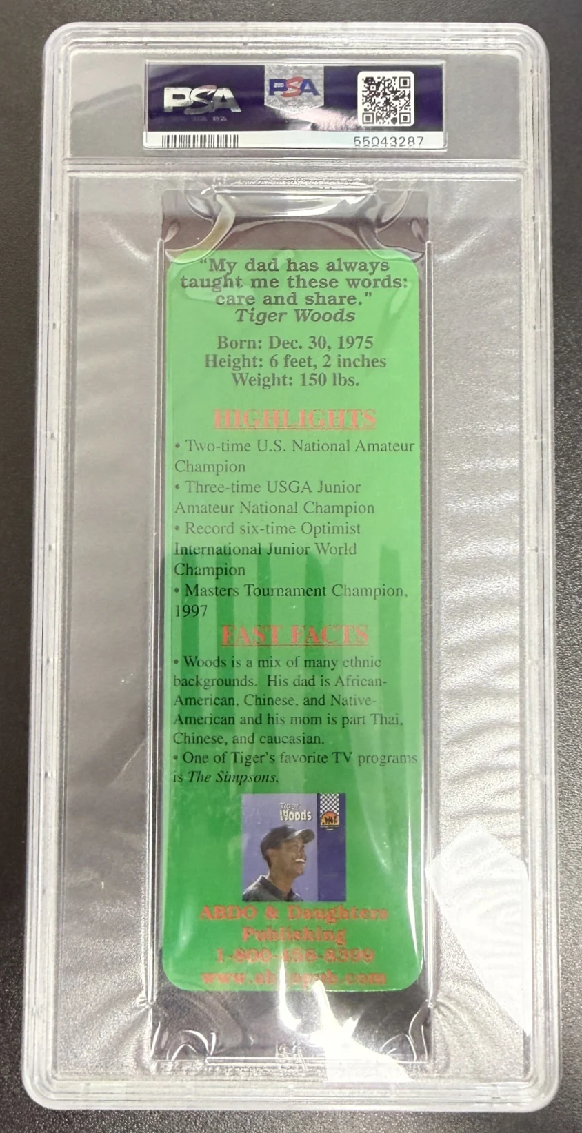 1997 Awesome Athletes Bookmarks Tiger Woods PSA 8 - Image 2