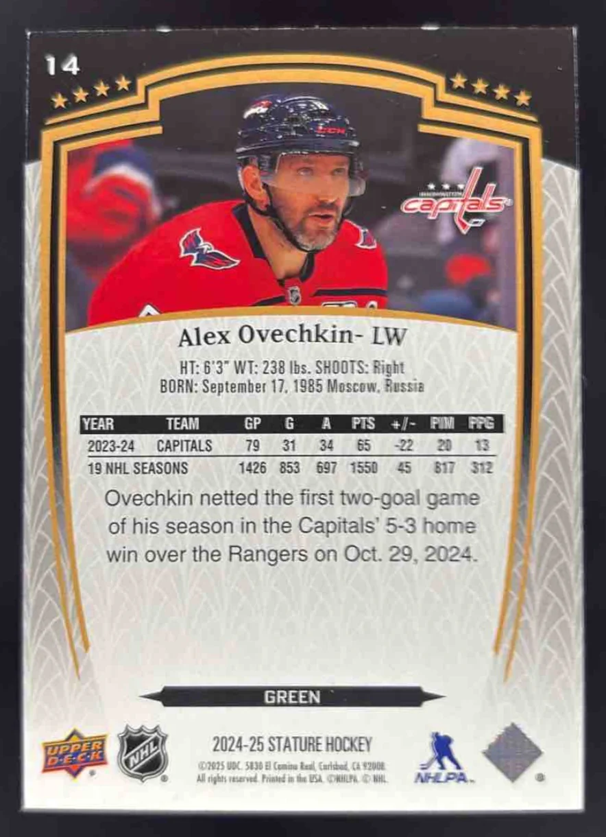 2024-25 Upper Deck Stature Green #14 Alex Ovechkin /375 - Image 2