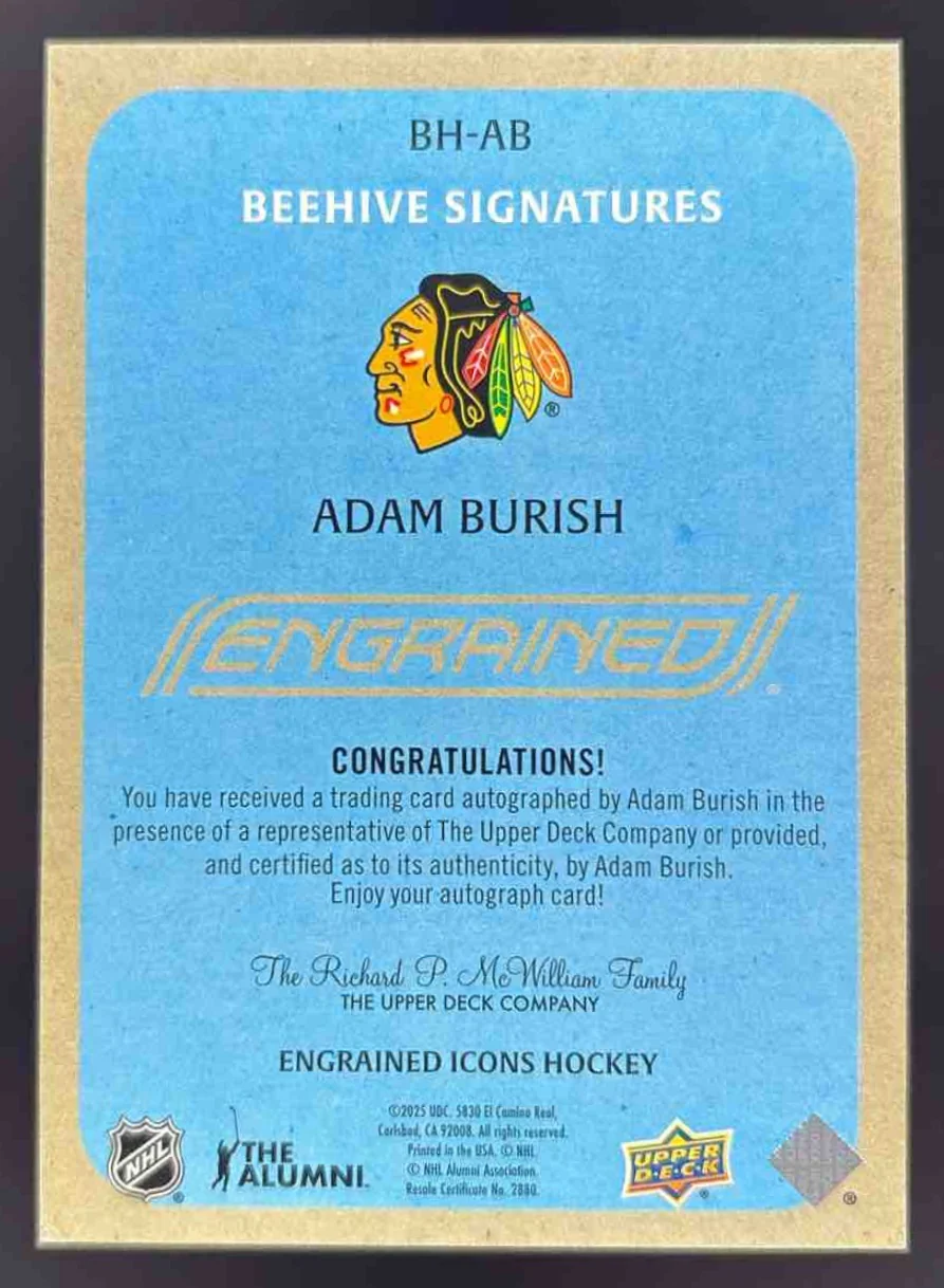 2024-25 Upper Deck Engrained Icons Beehive Portrait Signatures Adam Burish Auto - Image 2